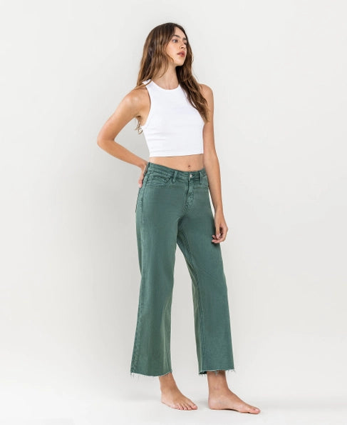 Olivia Mallard Green High Rise Wide Leg Crop Vervet Jean