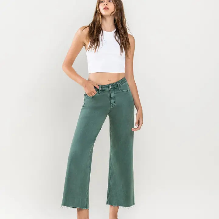 Olivia Mallard Green High Rise Wide Leg Crop Vervet Jean