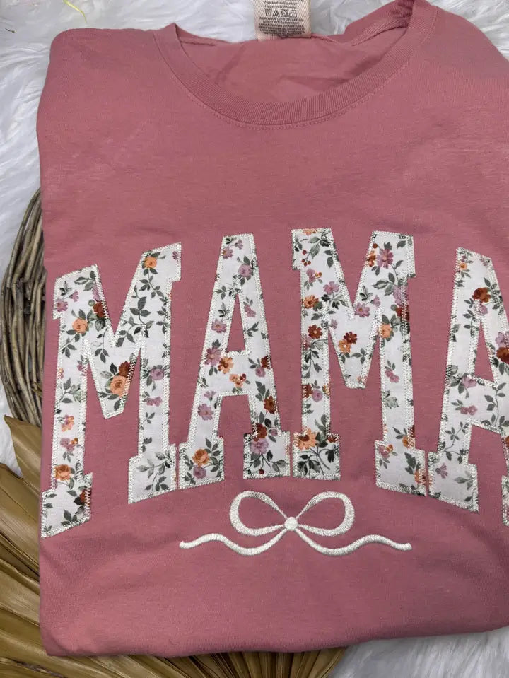 Mama Floral Bow Tee - Mauve