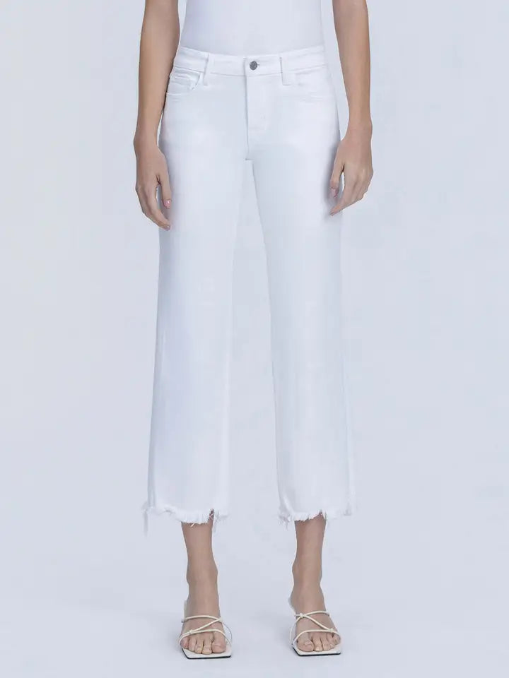 Melissa Mid Rise Frayed Straight Vervet Jean - Optic White