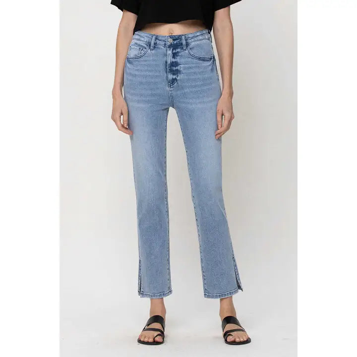 Leona Mercy Super High Rise Side Slit Straight Vervet Jean