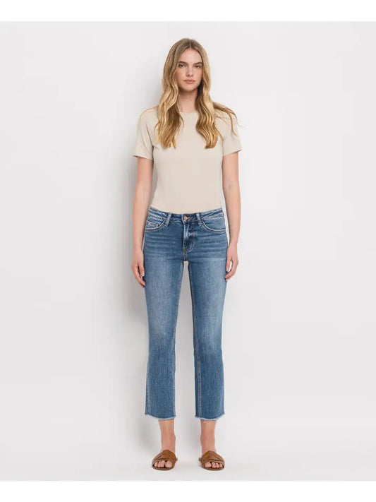 Melissa Mid Rise Raw Hem Crop Straight Vervet Jean