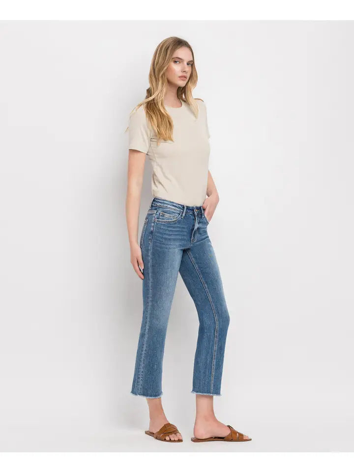 Melissa Mid Rise Raw Hem Crop Straight Vervet Jean