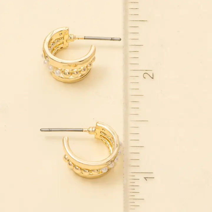 Mini Gold Pearl Hoops