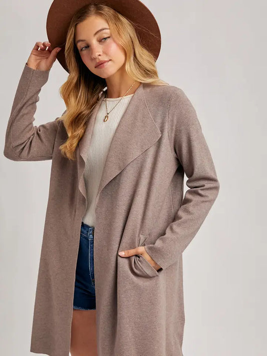 Modern Longline Cardigan - Mushroom