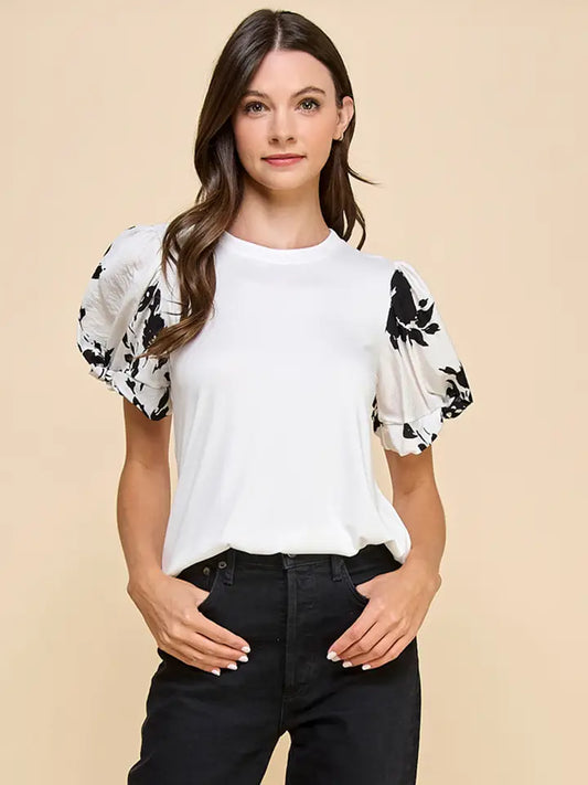 Molly Black Abstract Sleeve Top