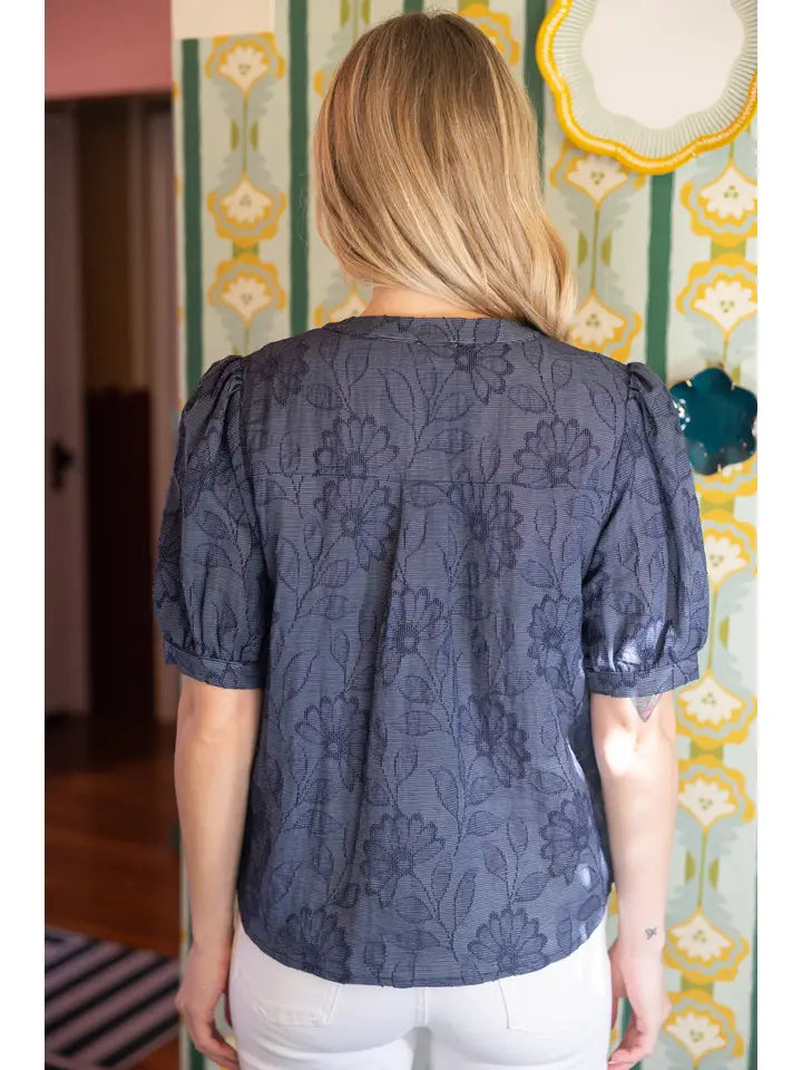 Navy Floral Textured Top