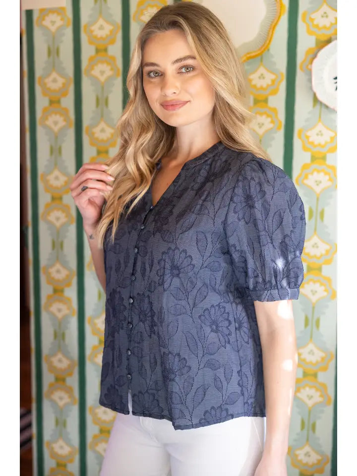 Navy Floral Textured Top