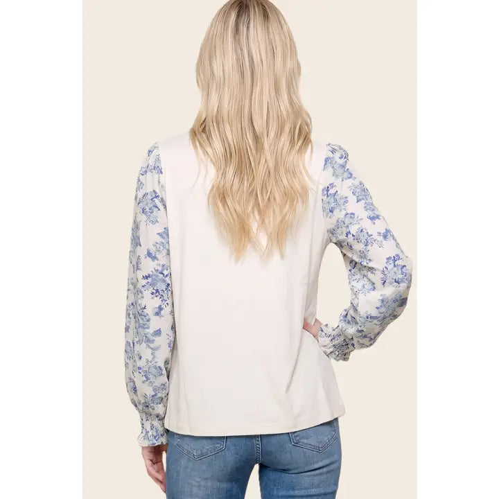 Night Out Floral Top - Ivory/Blue