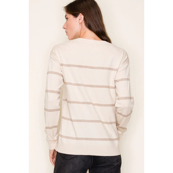 Oatmeal Beaded Striped Sweater