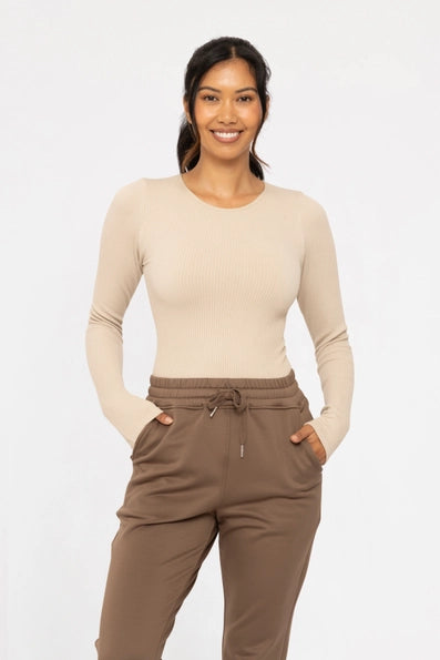 Seamless Ribbed Long Sleeve Top - Oak Milk