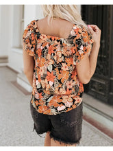 Load image into Gallery viewer, Orange Floral Flutter Sleeves Blouse
