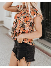 Load image into Gallery viewer, Orange Floral Flutter Sleeves Blouse
