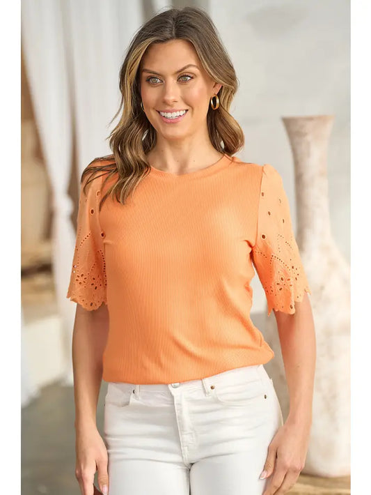 Orange Lace Sleeve Blouse