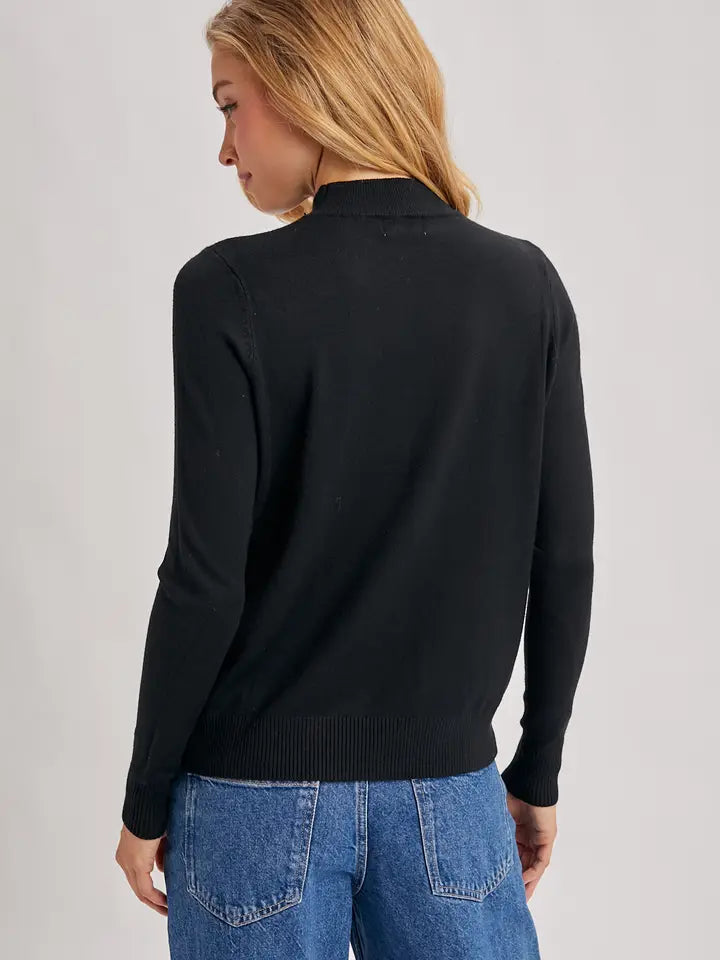 Paisley Ribbed Trim Mock Neck Top