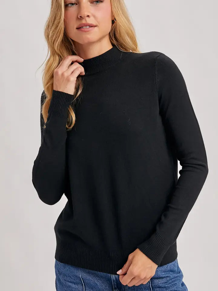 Paisley Ribbed Trim Mock Neck Top