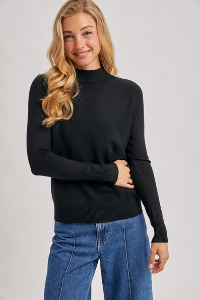 Paisley Ribbed Trim Mock Neck Top