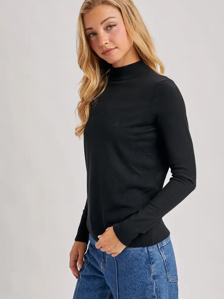 Paisley Ribbed Trim Mock Neck Top
