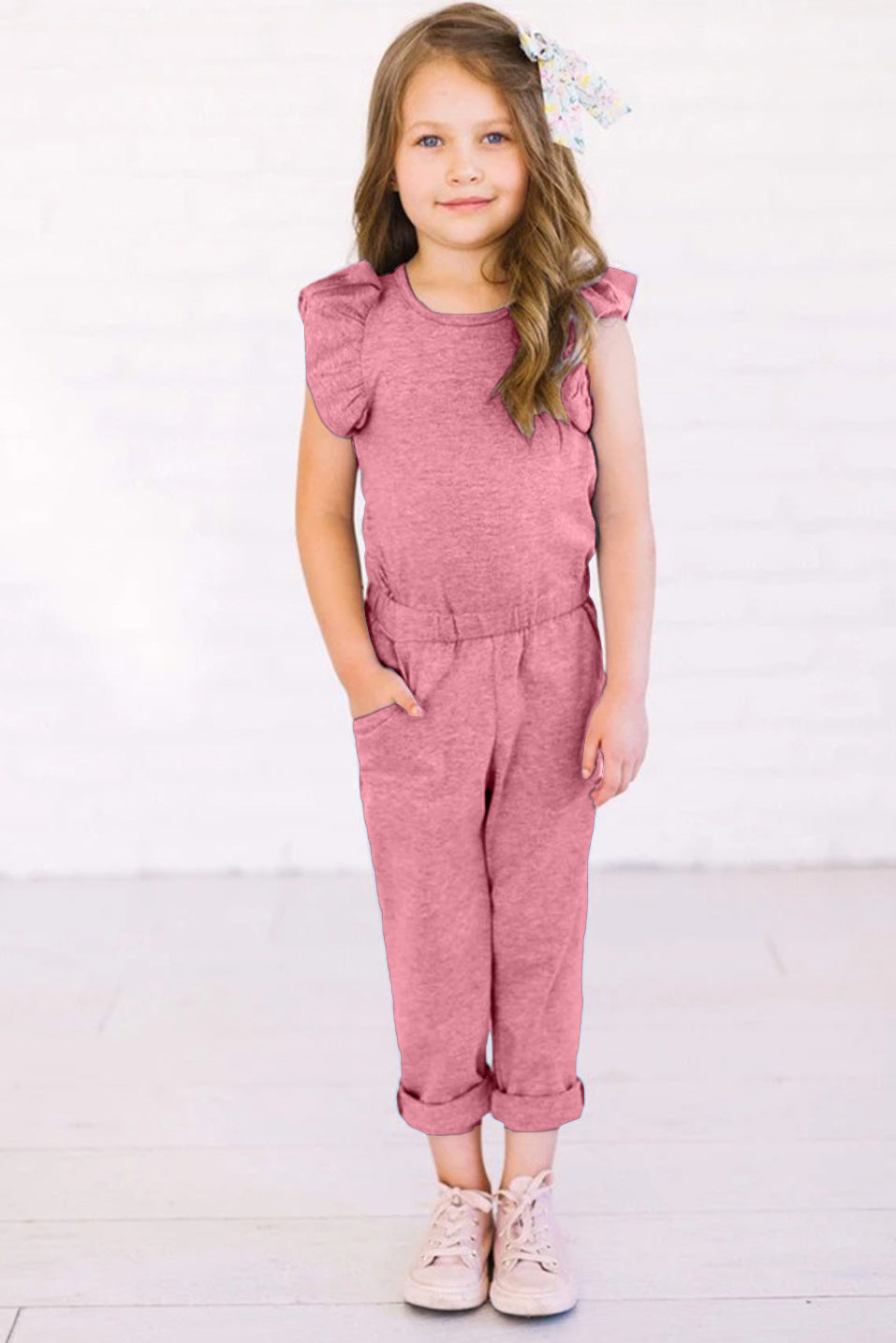 Girls Pink Ruffled Jumpsuit