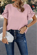Load image into Gallery viewer, Pink Ruffle Trim Blouse

