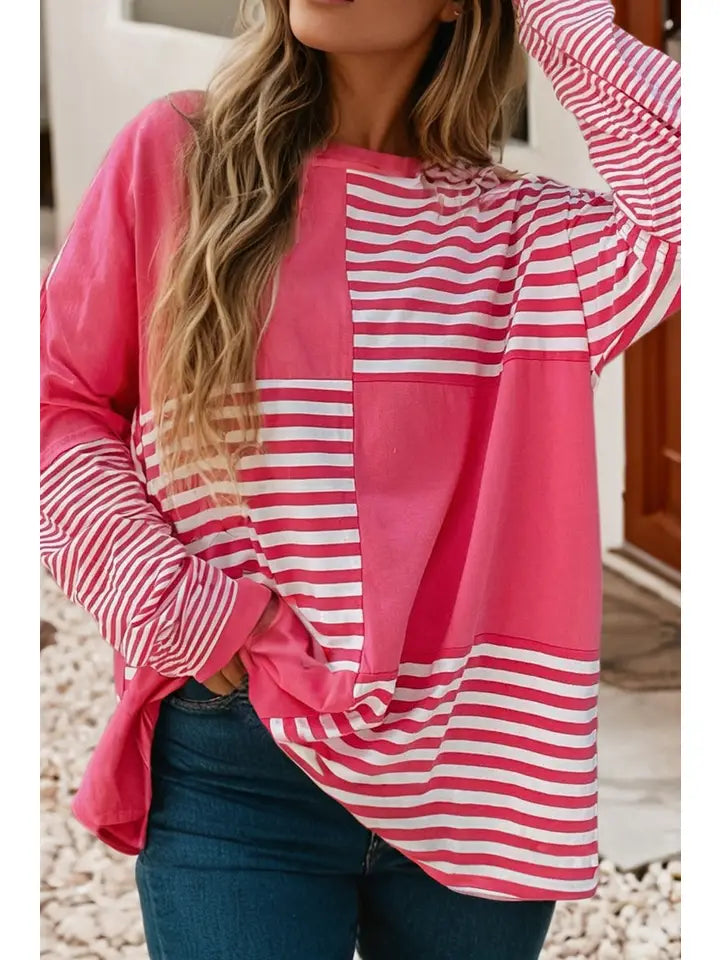 Pink Striped Colorblock Tunic Top