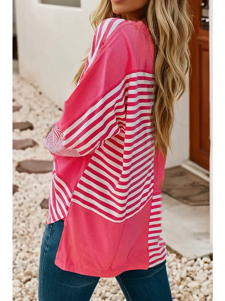 Pink Striped Colorblock Tunic Top