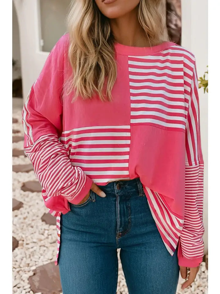 Pink Striped Colorblock Tunic Top