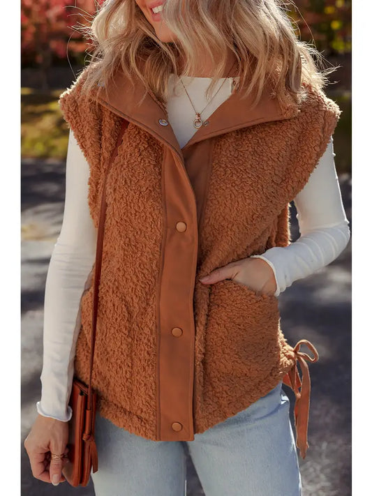 Plush Button Vest - Cinnamon