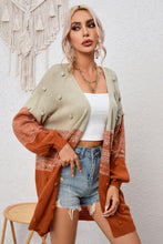 Load image into Gallery viewer, Rust Colorblock PomPom Cardigan
