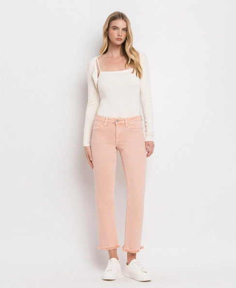 Melissa Powdery Pink Mid Rise Straight Vervet Jean