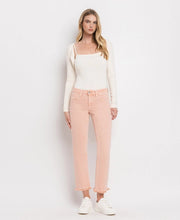 Load image into Gallery viewer, Melissa Powdery Pink Mid Rise Straight Vervet Jean
