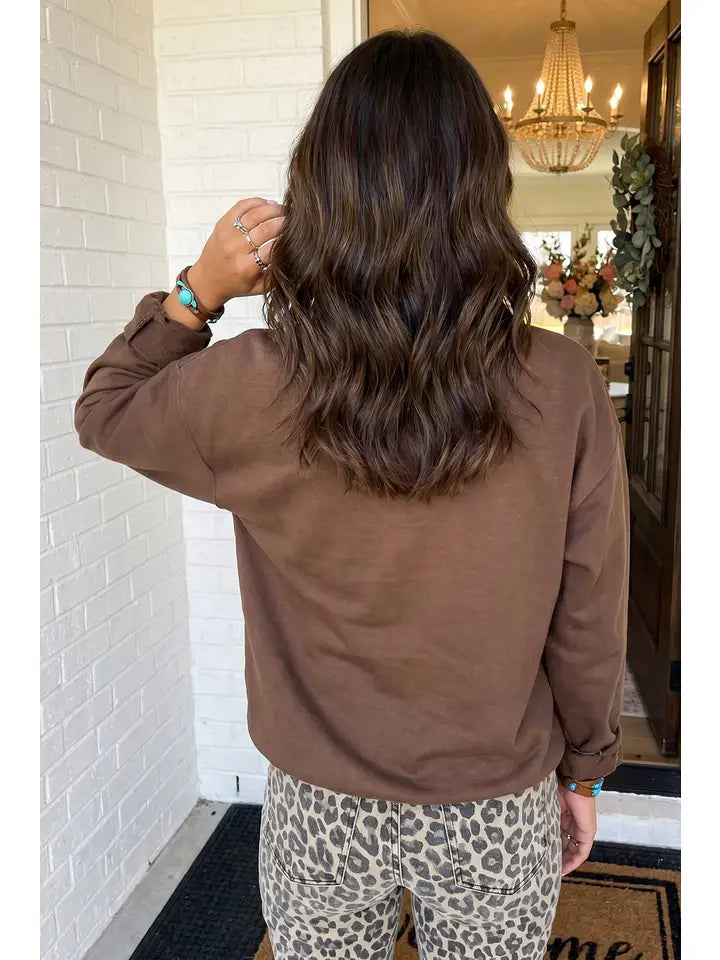 Pray Patchwork Sweatshirt - Coffee