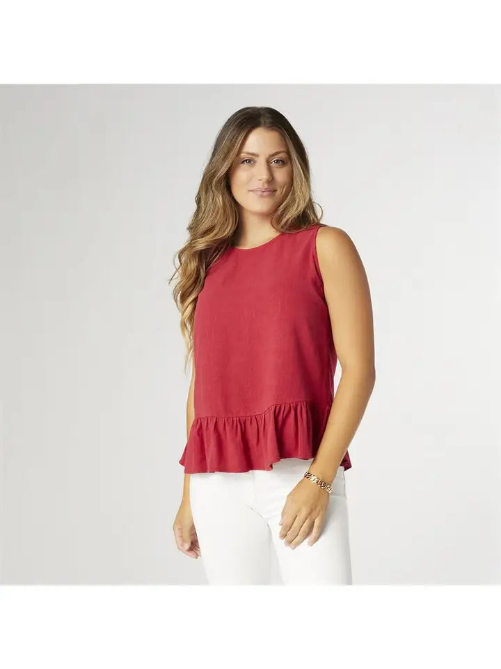 Raven Red Peplum Top with Back Buttons