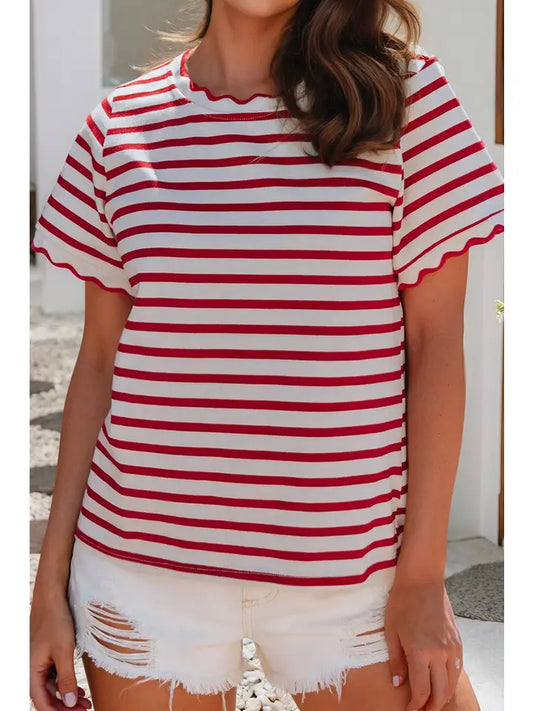 Red Daisy Scallop Trim Top