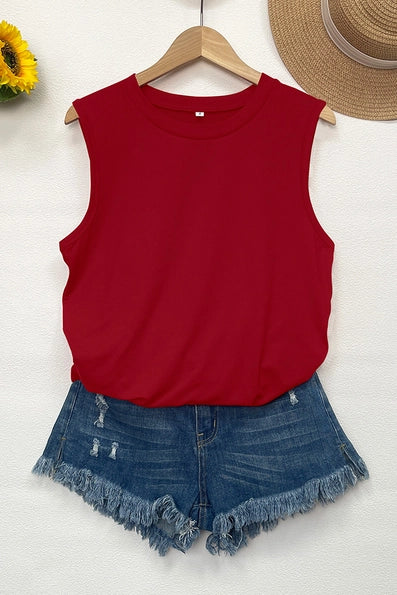 Red Solid Sleeveless Tank