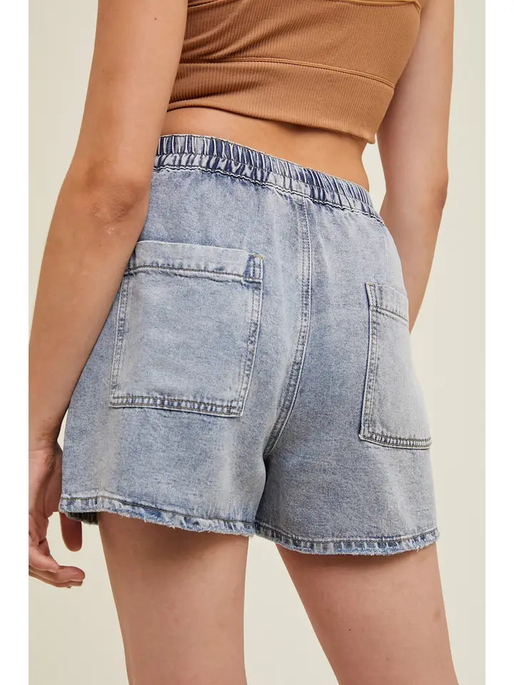 Reyen Raw Edge Denim Shorts - Denim Blue