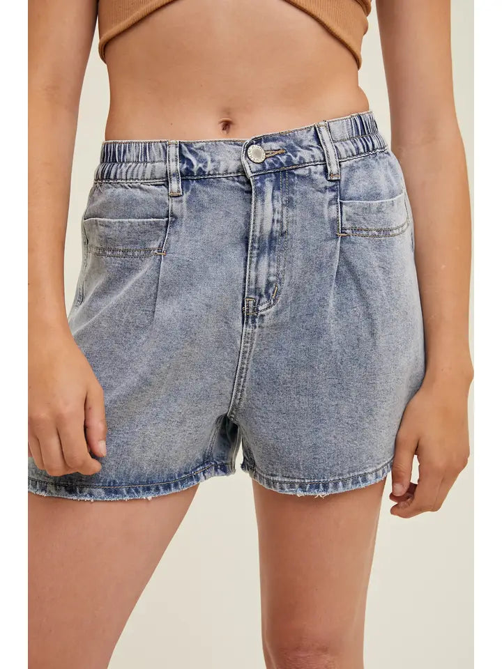 Reyen Raw Edge Denim Shorts - Denim Blue