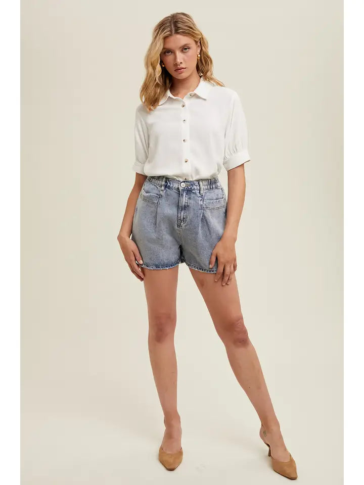 Reyen Raw Edge Denim Shorts - Denim Blue