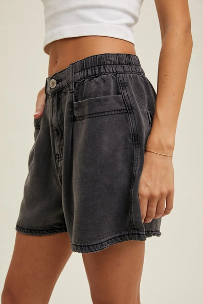 Reyen Raw Edge Denim Shorts - Charcoal