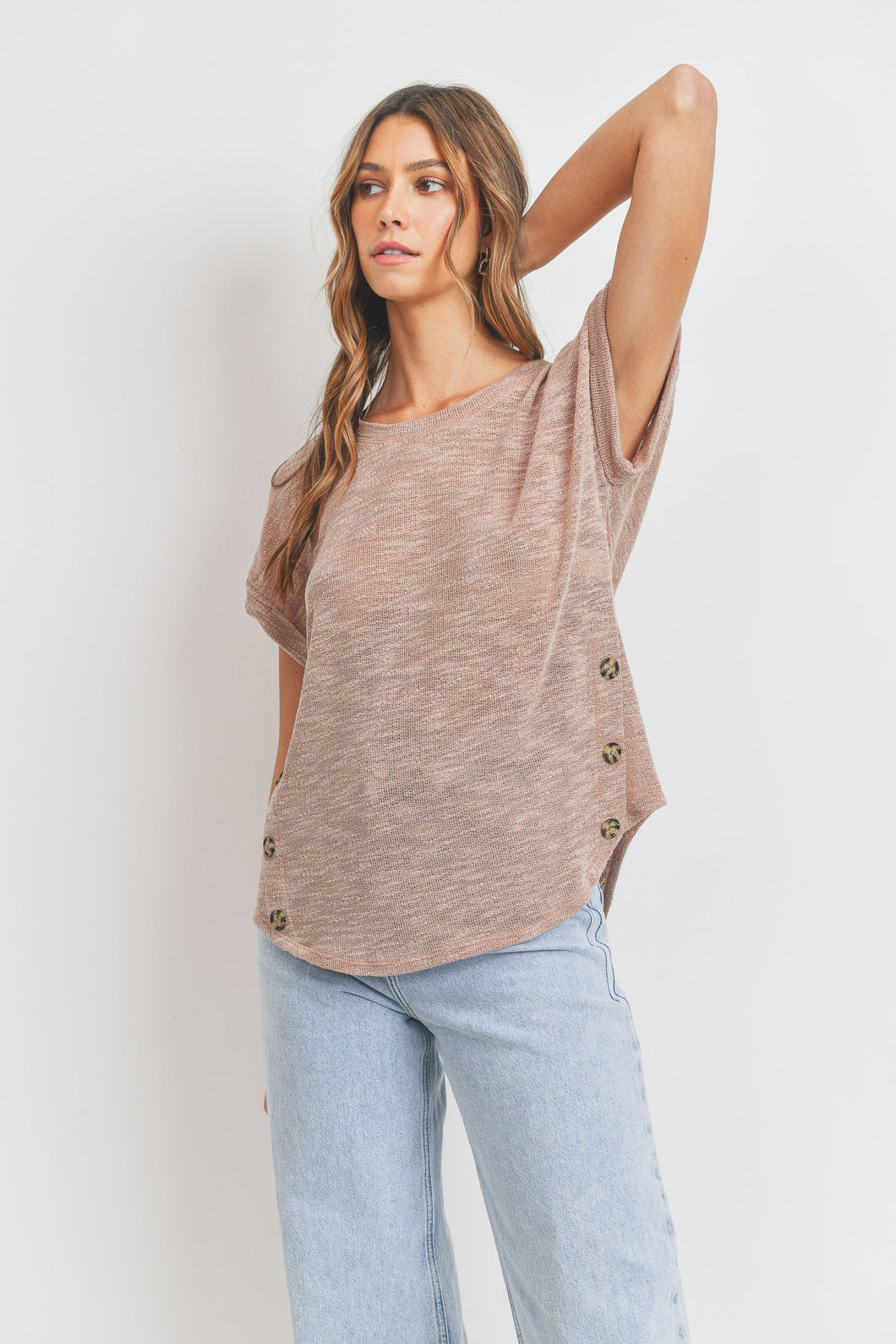 Rose Dolman Sleeves with Buttons Knit Top