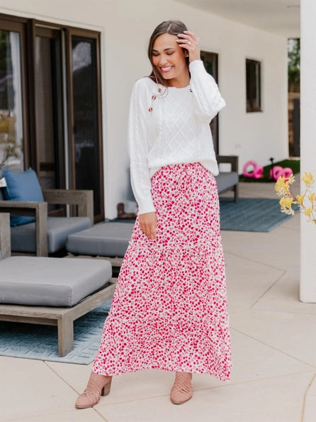 Kendall Tiered Maxi Skirt - Rose Red