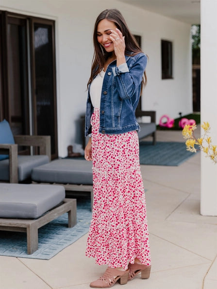 Kendall Tiered Maxi Skirt - Rose Red