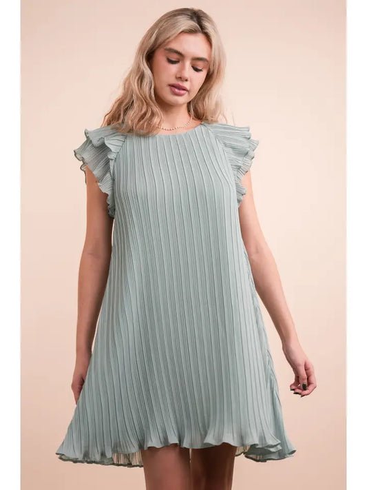 Erika Pleated Mini Dress - Sage