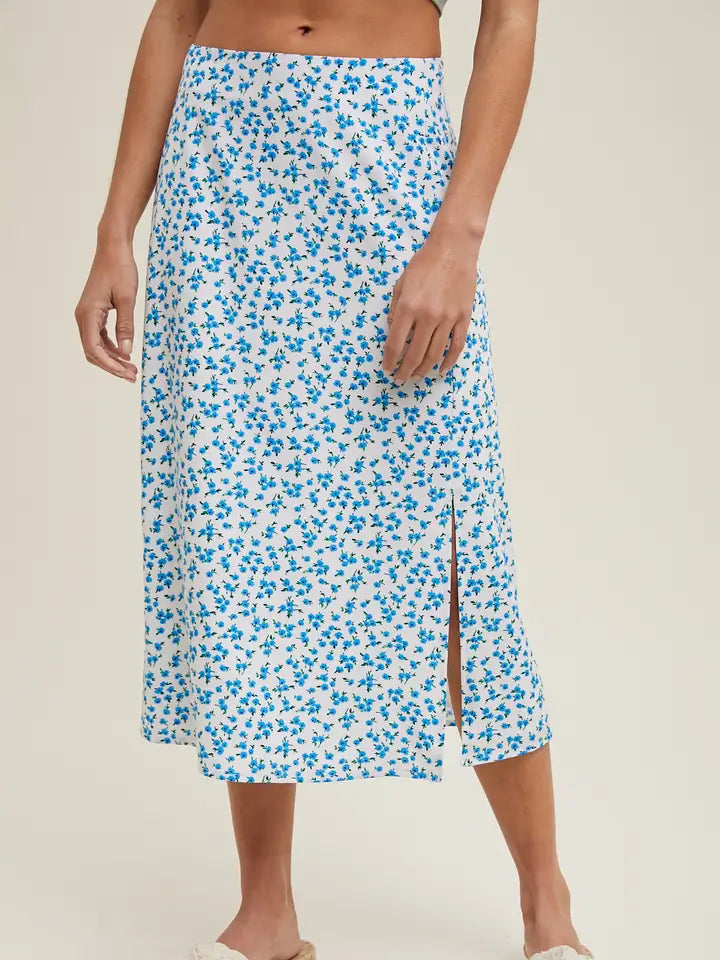 Sami Floral Midi Skirt - Blue/Off White