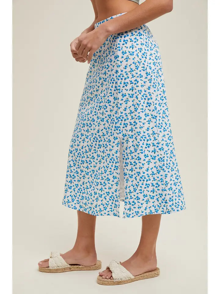 Sami Floral Midi Skirt - Blue/Off White