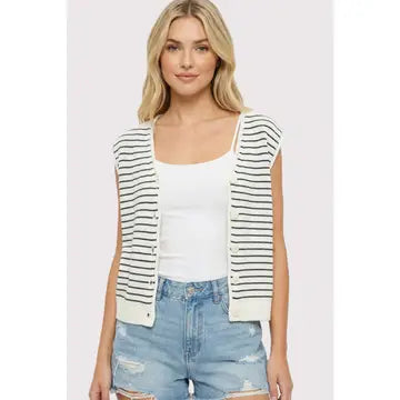 Ella Striped Sweater Vest - Navy/Ivory