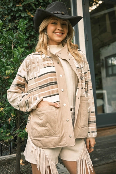 Taupe Aztec Fleece Jacket