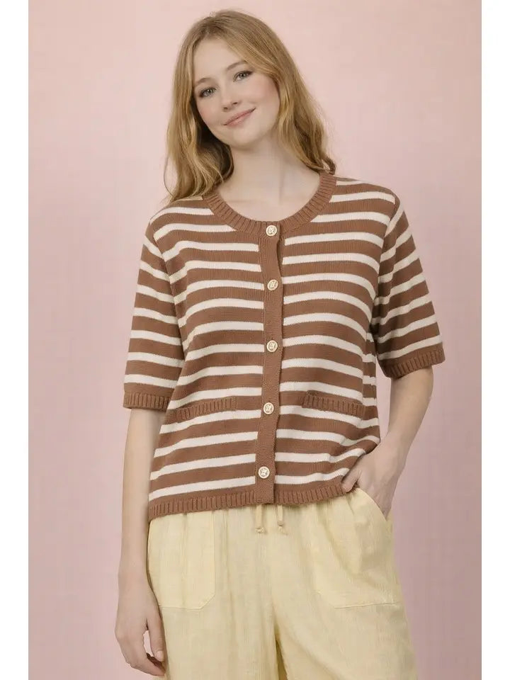 Elegant Stripe Button Sweater Top