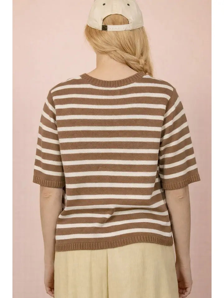 Elegant Stripe Button Sweater Top
