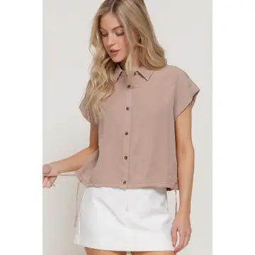 Taupe Dolman Sleeve Button Top